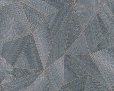 product image of Wood Modern Geo Wallpaper in Dark Grey/Gold 51