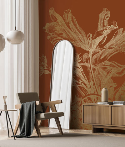 product image of Gold Metallic Wall Mural in Engraved Flowers Terra 569
