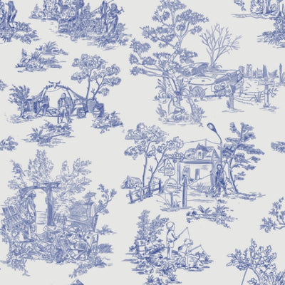 product image of Apocalypse Toile Wallpaper in White/Cobalt 570