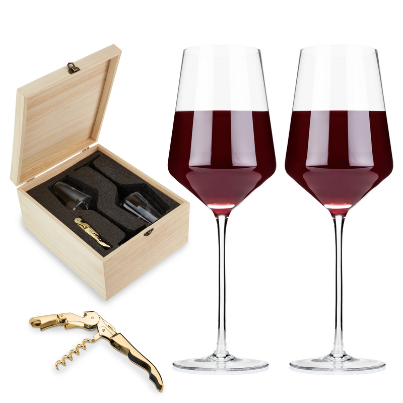 media image for Crystal Bordeaux Glasses & Gold Corkscrew Gift Box Set 291