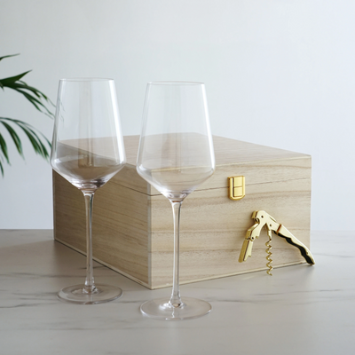 product image for Crystal Bordeaux Glasses & Gold Corkscrew Gift Box Set 50