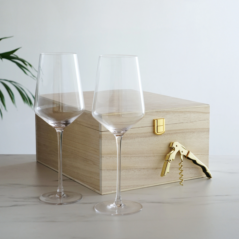 media image for Crystal Bordeaux Glasses & Gold Corkscrew Gift Box Set 282