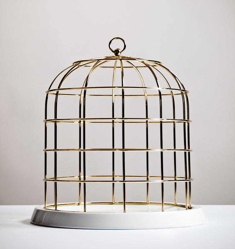 media image for twitable gold metal birdcage w porcelain base design by seletti 1 210