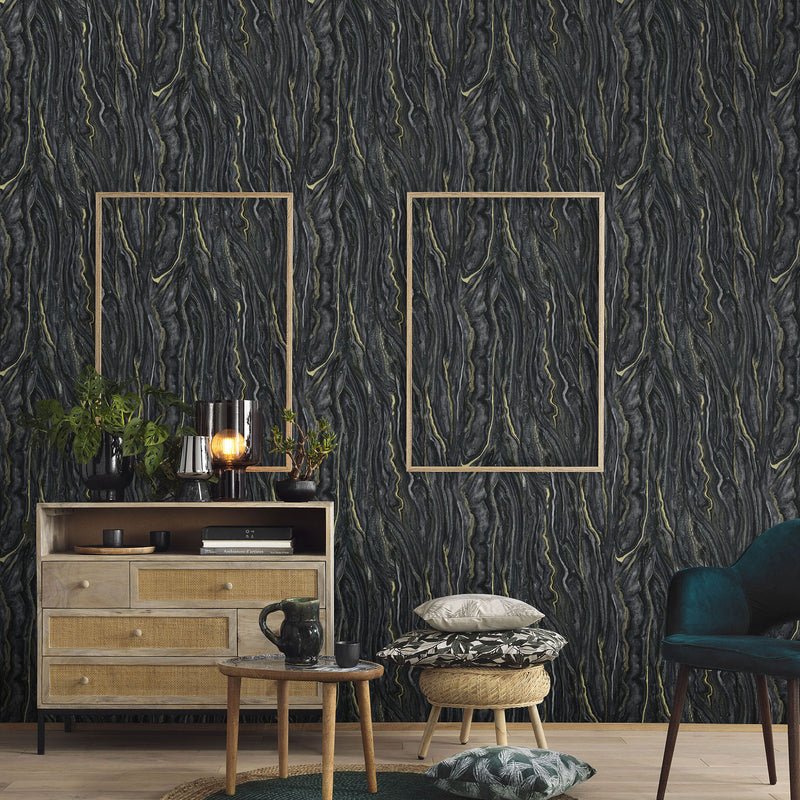 media image for Marble Wallpaper in Black/Gold from the ELLE Decoration Collection by Galerie Wallcoverings 211