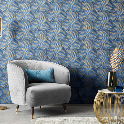 product image for Geometric D Triangle Wallpaper in Blue/Gold from the ELLE Decoration Collection by Galerie Wallcoverings 20