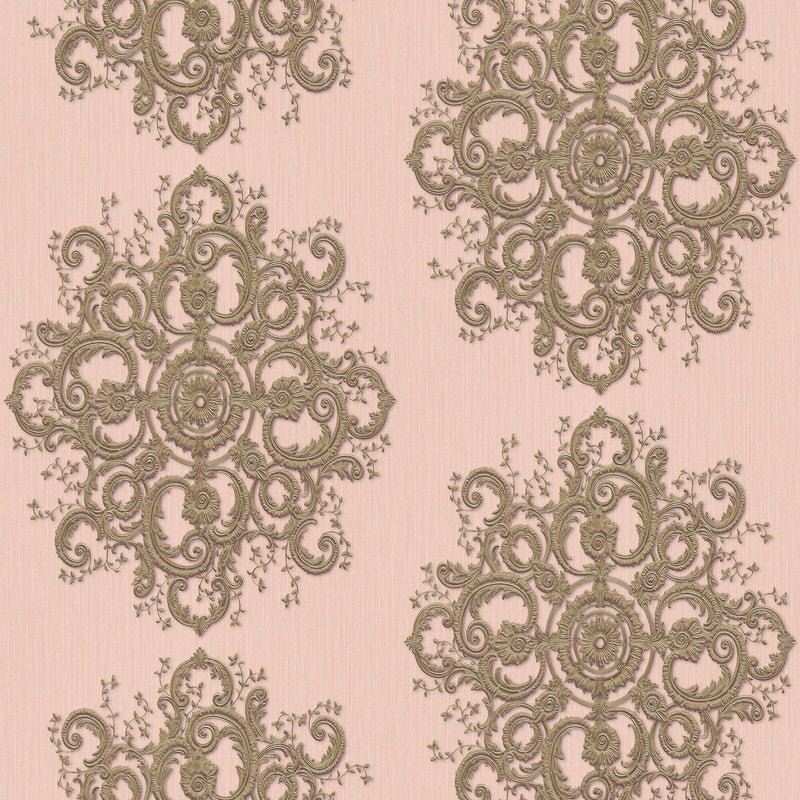 media image for Baroque Damask Wallpaper in Blush/Gold from the ELLE Decoration Collection by Galerie Wallcoverings 224