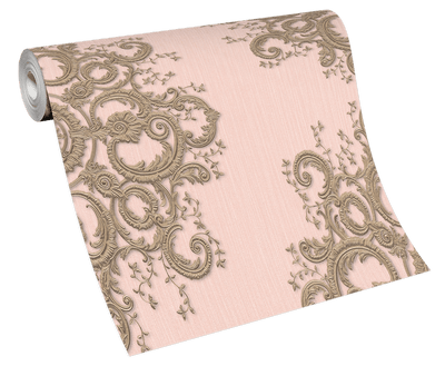 product image for Baroque Damask Wallpaper in Blush/Gold from the ELLE Decoration Collection by Galerie Wallcoverings 97