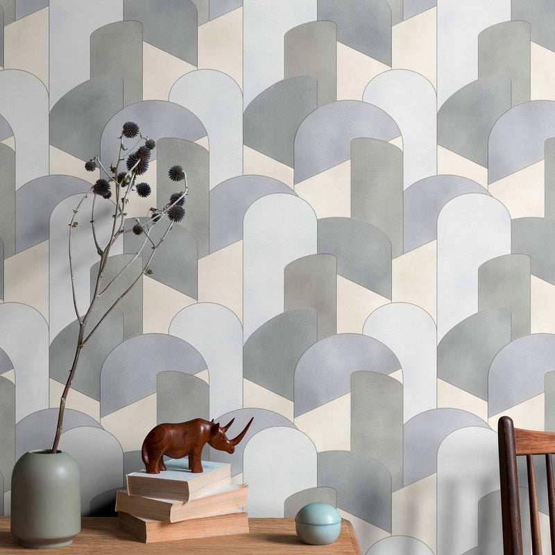 media image for 3D Geometric Graphic Wallpaper in Grey/Silver/Beige from the ELLE Decoration Collection by Galerie Wallcoverings 217