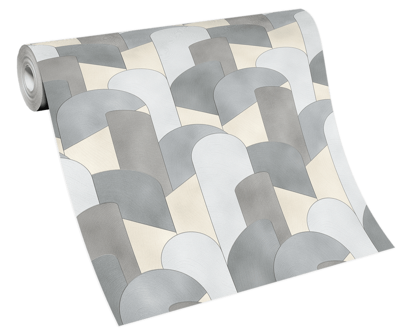 media image for 3D Geometric Graphic Wallpaper in Grey/Silver/Beige from the ELLE Decoration Collection by Galerie Wallcoverings 246