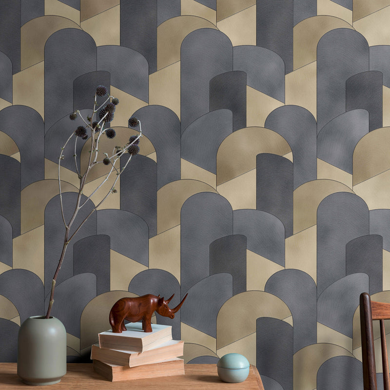 media image for 3D Geometric Graphic Wallpaper in Gold/Black from the ELLE Decoration Collection by Galerie Wallcoverings 27