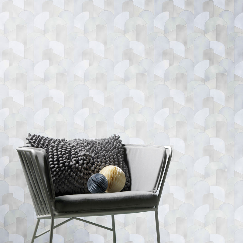 media image for 3D Geometric Graphic Wallpaper in Light Grey/Silver from the ELLE Decoration Collection by Galerie Wallcoverings 238