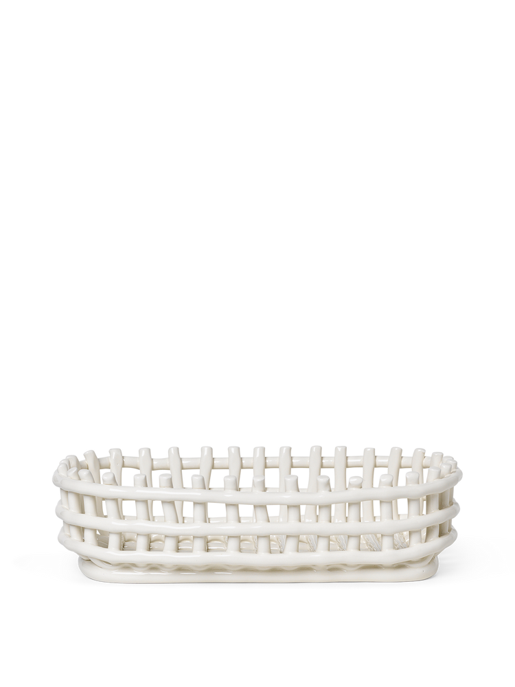 media image for Ceramic Basket - Oval - Off-white 249