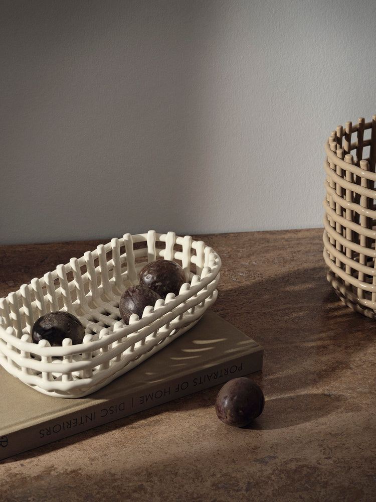 media image for Ceramic Basket - Oval - Off-white Room1 237