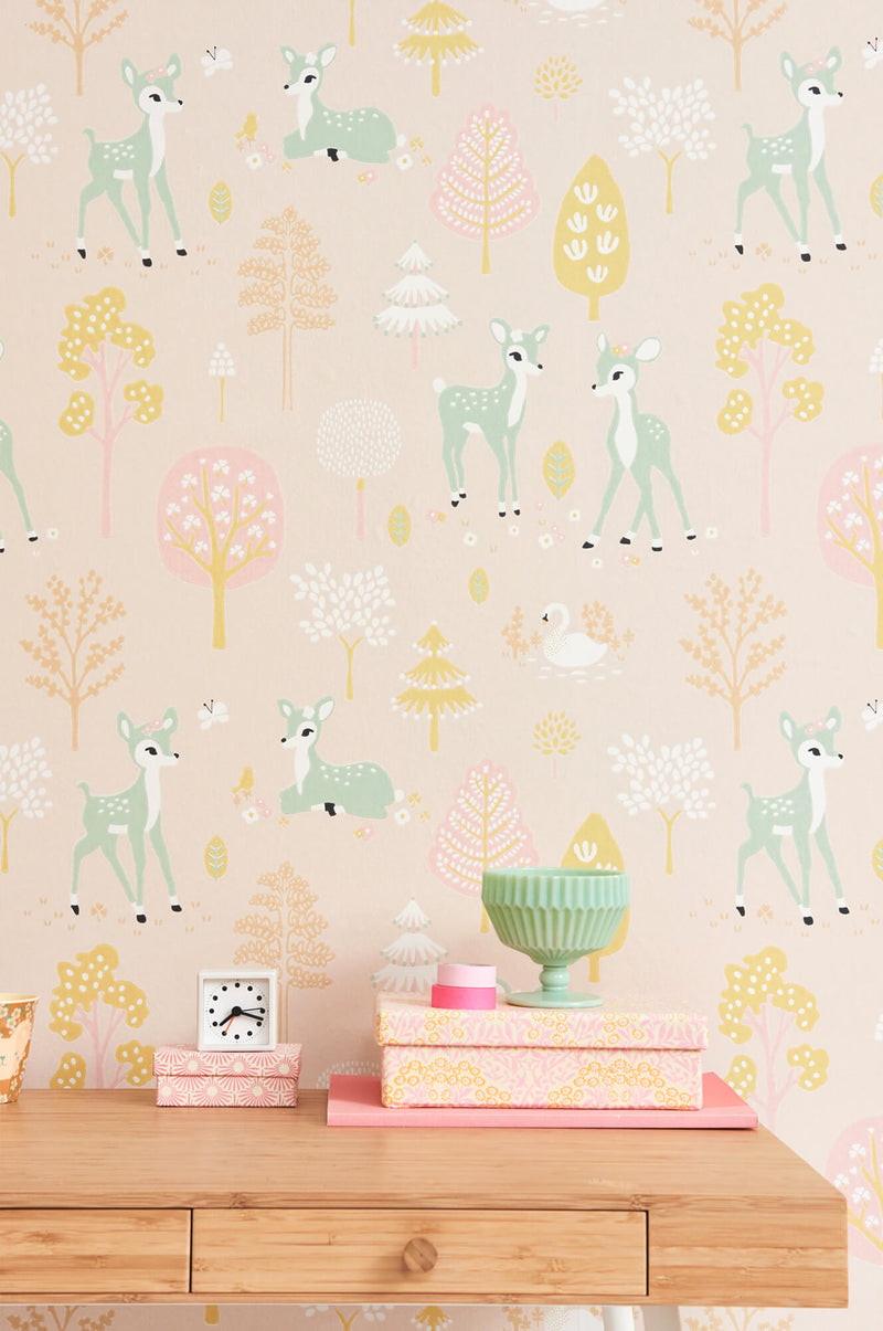 media image for Golden Woods Sweet Pink Wallpaper by Majvillan 261