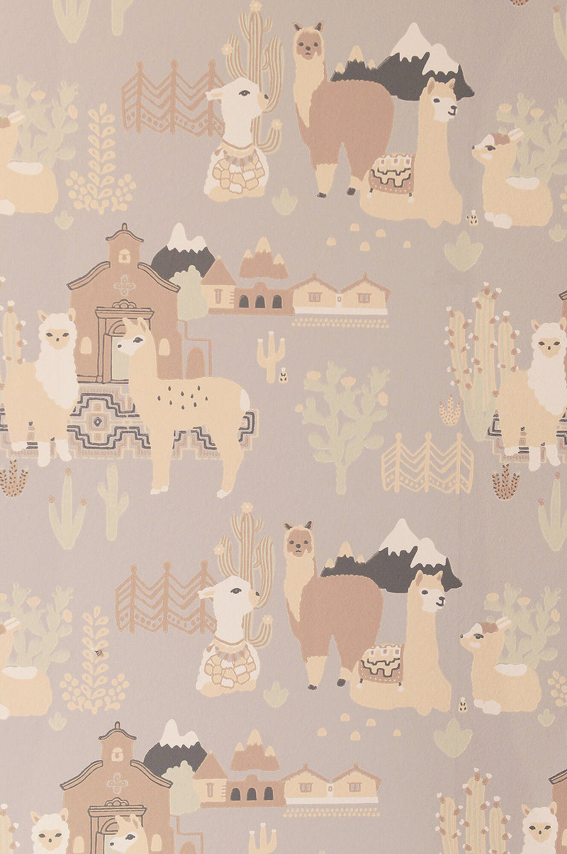 media image for Lama Village Soft Grey Wallpaper by Majvillan 271
