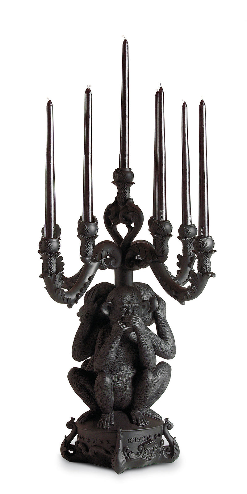 media image for giant burlesque black 3 monkeys chandelier design by seletti 1 234