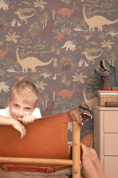 product image for Dinosaur Vibes Wallpaper in Evening Grey 48