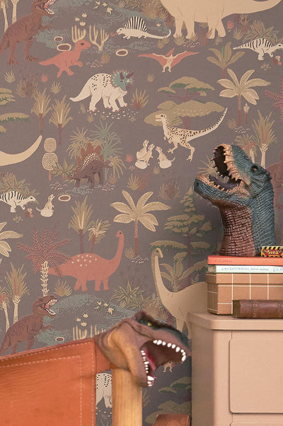 product image for Dinosaur Vibes Wallpaper in Evening Grey 65