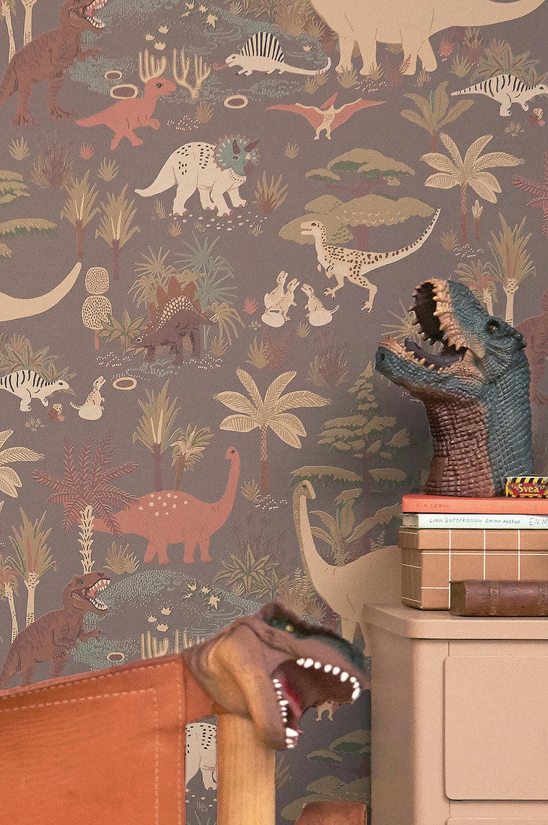 media image for Dinosaur Vibes Wallpaper in Evening Grey 218