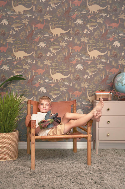 product image for Dinosaur Vibes Wallpaper in Evening Grey 57