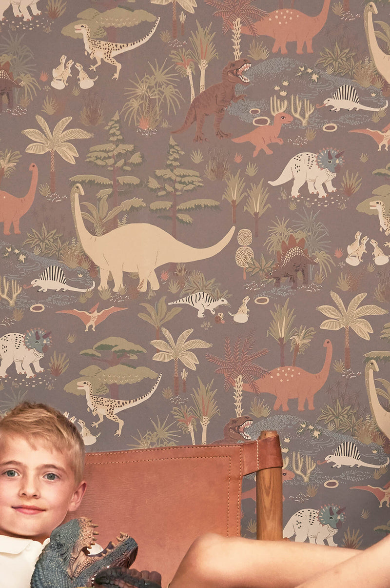 media image for Dinosaur Vibes Wallpaper in Evening Grey 293