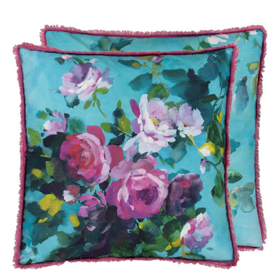 product image for Bouquet De Roses Turquoise Cushion By Designers Guild Ccdg1457 1 35