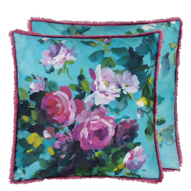 media image for Bouquet De Roses Turquoise Cushion By Designers Guild Ccdg1457 1 297