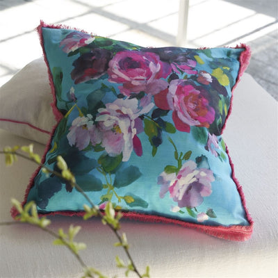 product image for Bouquet De Roses Turquoise Cushion By Designers Guild Ccdg1457 3 96