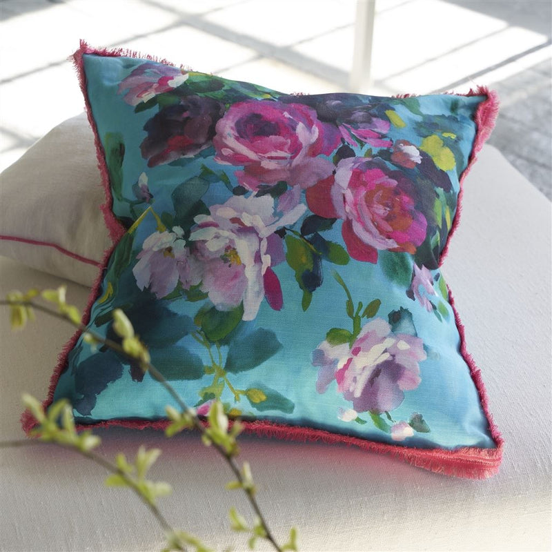 media image for Bouquet De Roses Turquoise Cushion By Designers Guild Ccdg1457 3 288