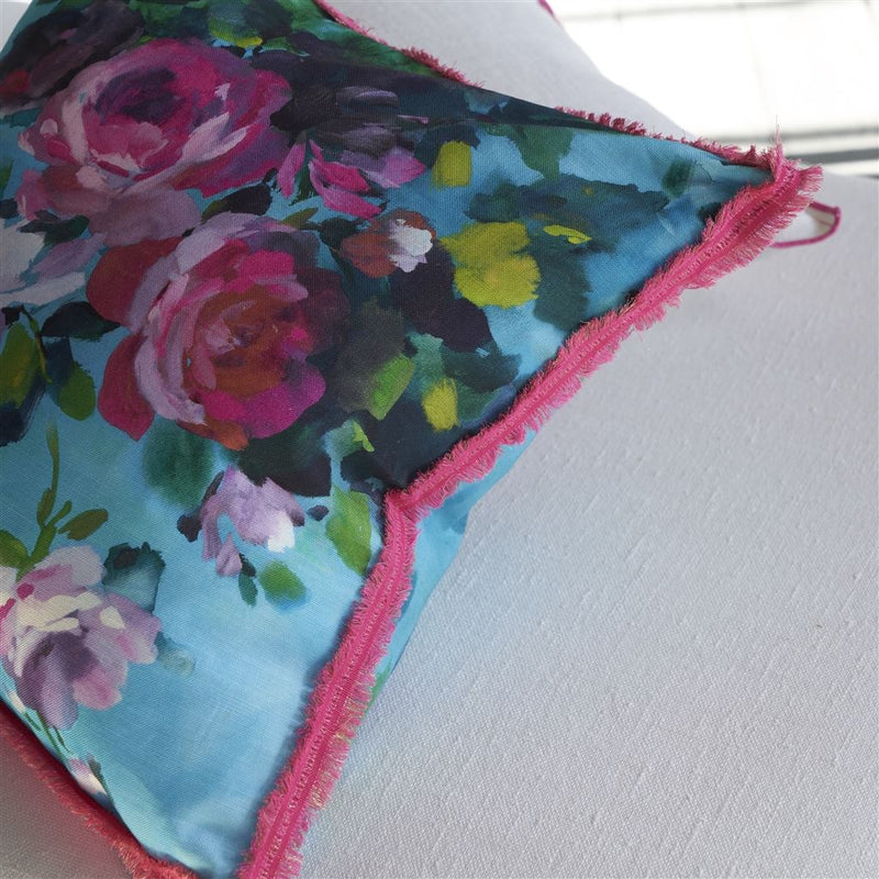 media image for Bouquet De Roses Turquoise Cushion By Designers Guild Ccdg1457 2 221