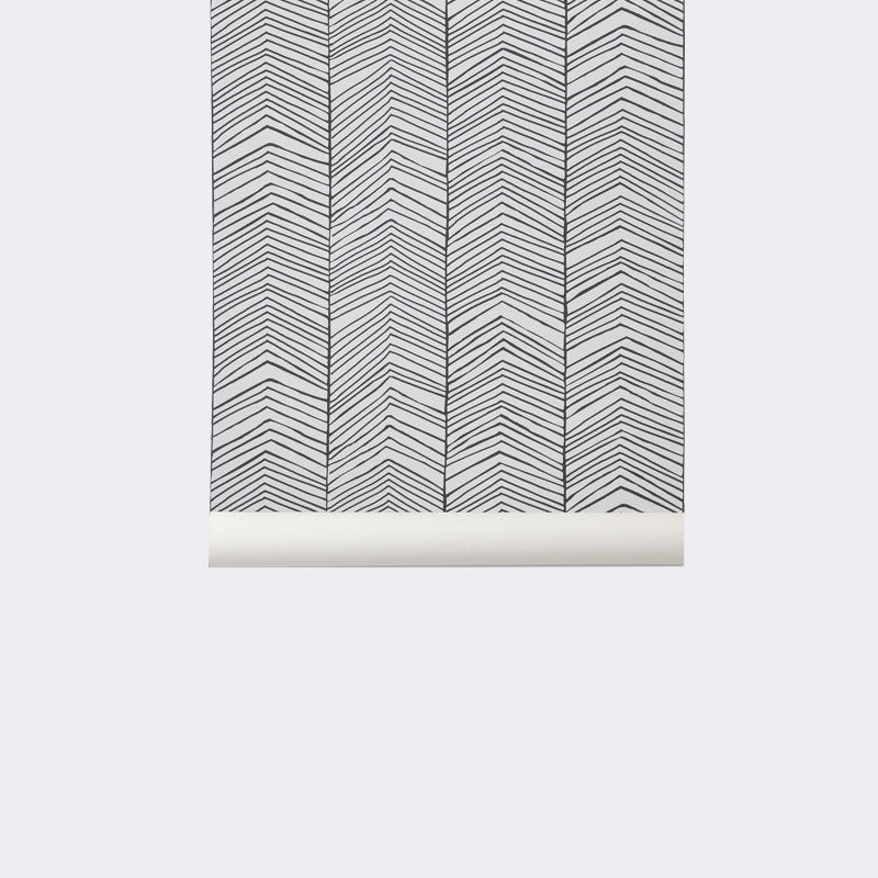 media image for Herringbone Wallpaper in Black and White by Ferm Living 260
