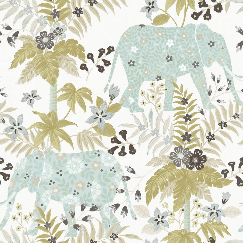 media image for Elephant Green/Blue Wallpaper from the Into the Wild Collection by Galerie Wallcoverings 269
