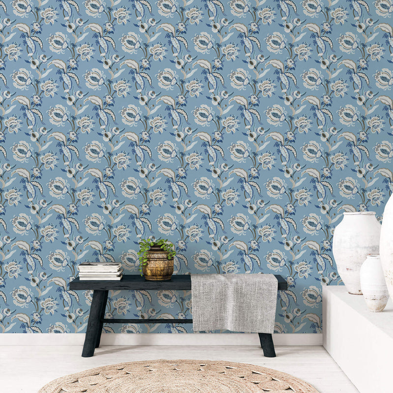 media image for Abstract Floral Blue Wallpaper from the Into the Wild Collection by Galerie Wallcoverings 233