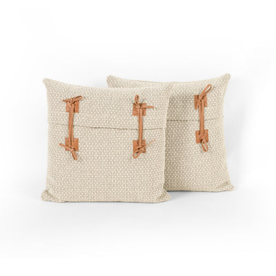 product image of leather tie pillow in oatmeal by bd studio 1 536