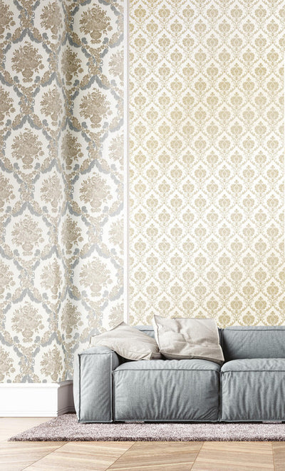 product image for Damasco Wallpaper in White/Off-White 50