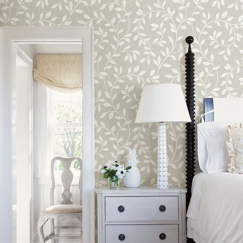 media image for Torrey Light Grey Leaf Trail Wallpaper from the Nature by Advantage Collection by Brewster Home Fashions 240