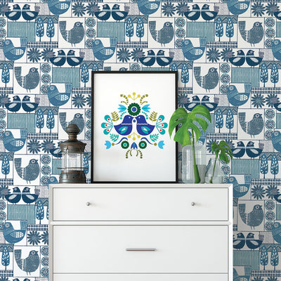 product image for Hennika Blue Patchwork Wallpaper 25