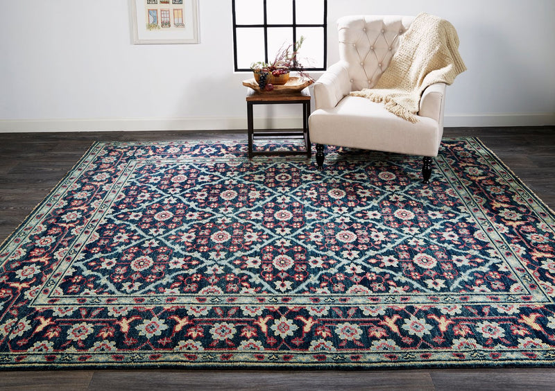 media image for Bashyr Hand Knotted Teal and Red Rug by BD Fine Roomscene Image 1 276