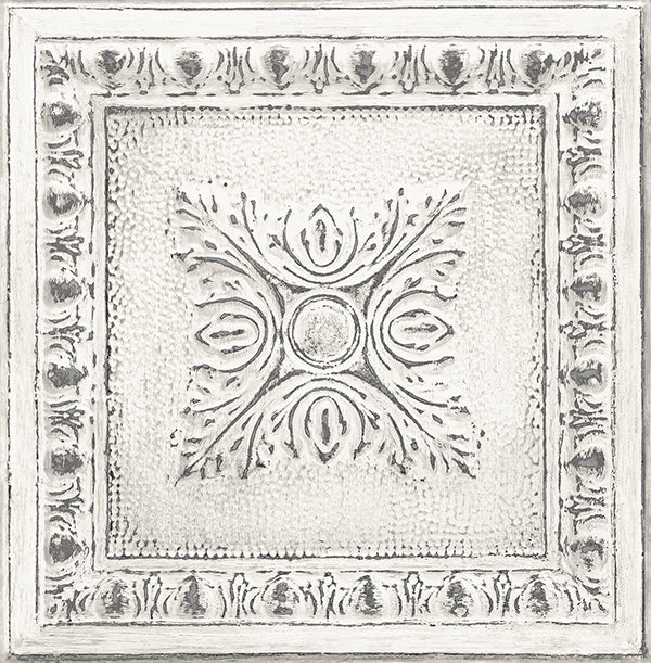 media image for Hazley White Ornamental Tin Tile Wallpaper 247
