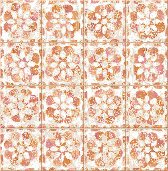media image for Izeda Coral Floral Tile Wallpaper 285