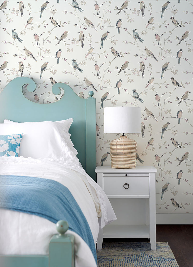 media image for Birdsong Mauve Trail Wallpaper from the Thoreau Collection by Brewster 218