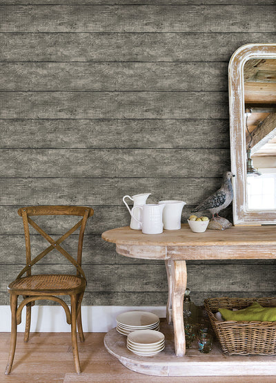 product image for Cabin Charcoal Wood Planks Wallpaper from the Thoreau Collection by Brewster 8