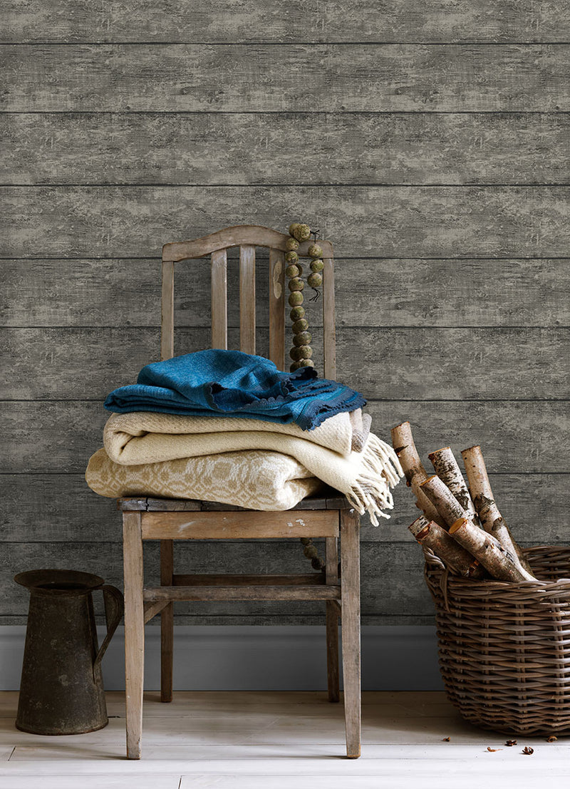 media image for Cabin Charcoal Wood Planks Wallpaper from the Thoreau Collection by Brewster 239
