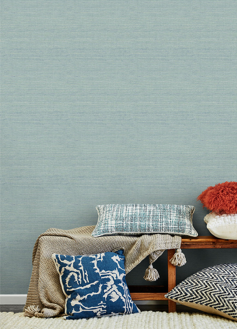 media image for Agave Aqua Faux Grasscloth Wallpaper from the Thoreau Collection by Brewster 234