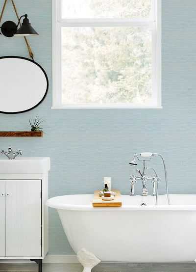 product image for Agave Blue Faux Grasscloth Wallpaper from the Thoreau Collection by Brewster 95
