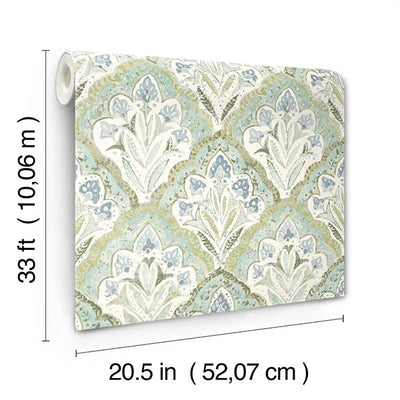 product image for Mimir Aquamarine Quilted Damask Wallpaper 15