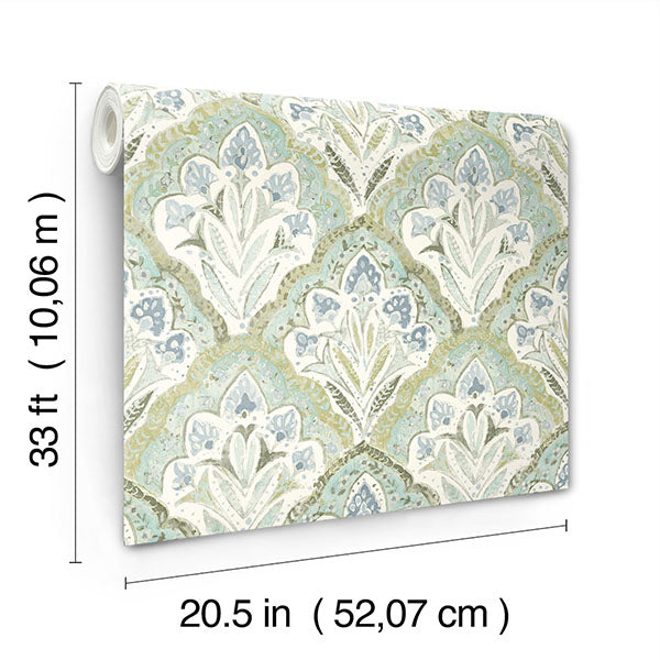 media image for Mimir Aquamarine Quilted Damask Wallpaper 248