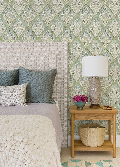 product image for Mimir Aquamarine Quilted Damask Wallpaper 85
