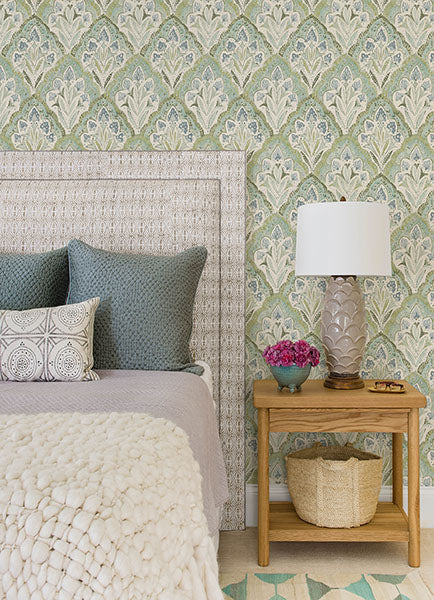 media image for Mimir Aquamarine Quilted Damask Wallpaper 283