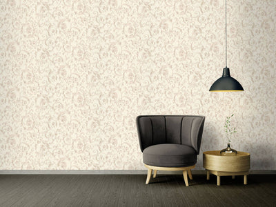 product image for Damask Scrollwork Floral Textured Wallpaper in Beige/Metallic 79